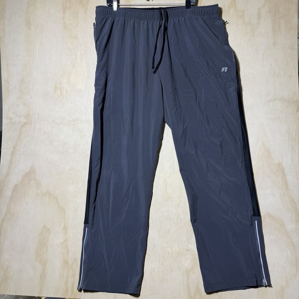 Russell Athletic Mens XL Gray Running Pants Zip Ankle Pockets Stretch Track Gym
